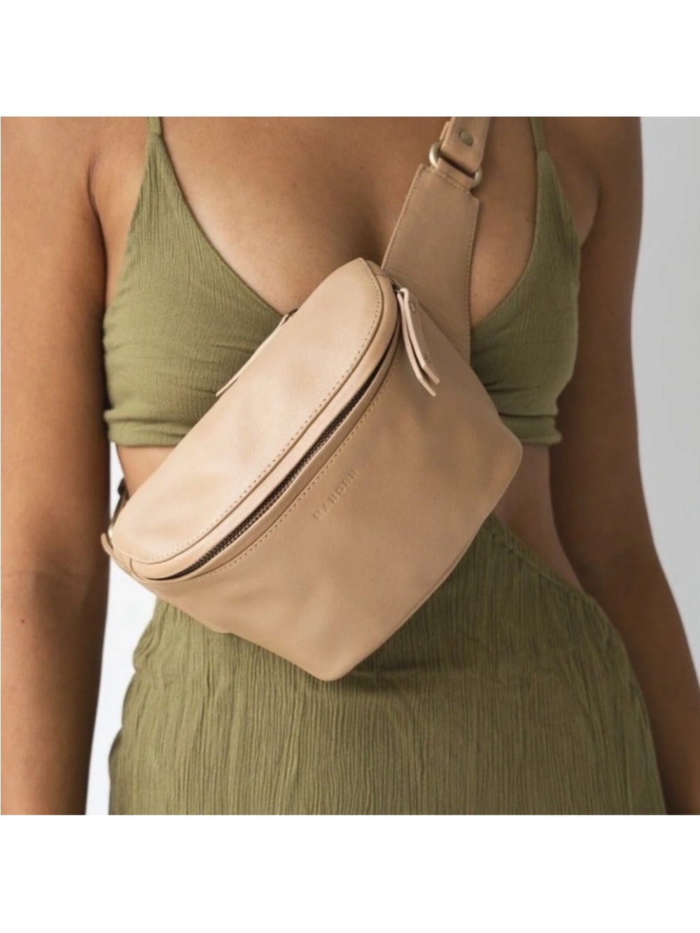 Minimalist Beige Leather Crossbody Belt Bag